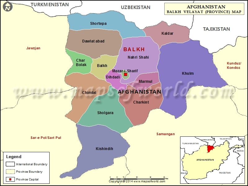 Balkh Map, Map of Balkh Province (Velayat), Afghanistan