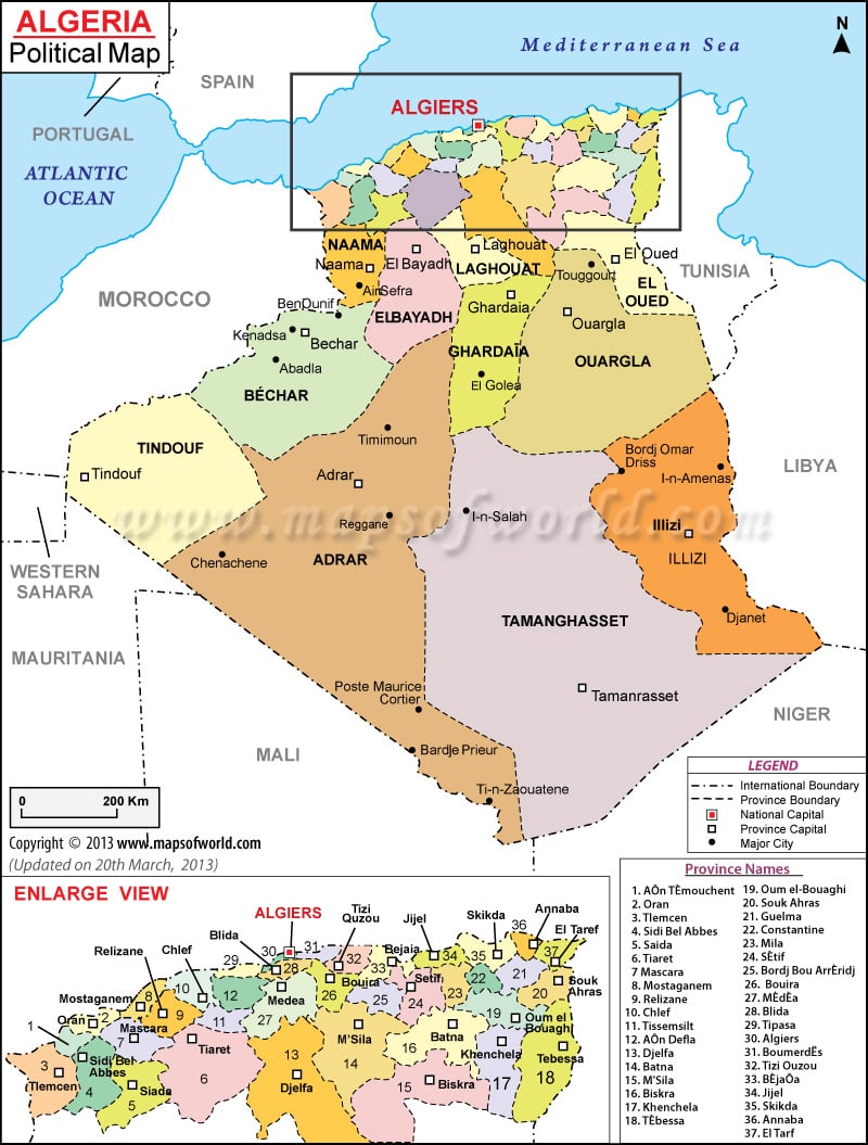 political map of mauritania. Algeria Political Map