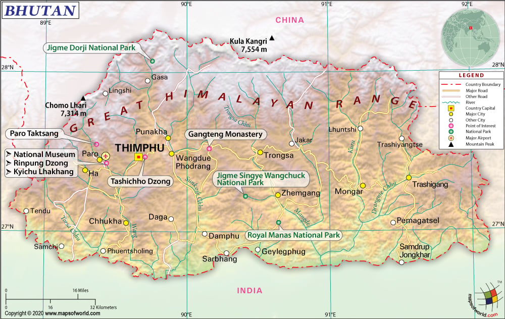 political map of bhutan. Bhutan Map