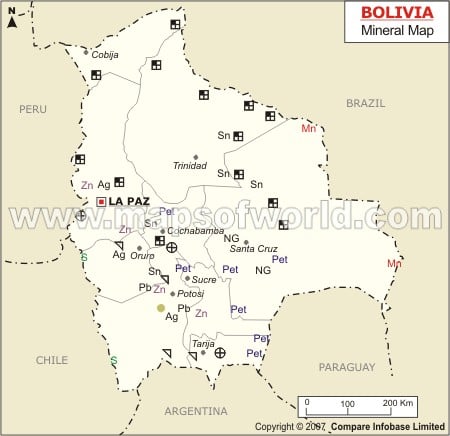 political map of bolivia. Bolivia Mineral Map