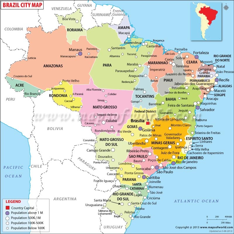 Cities in Brazil, Map of Brazil Cities
