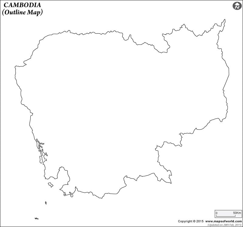world map blank outline. Outline Map of Cambodia,