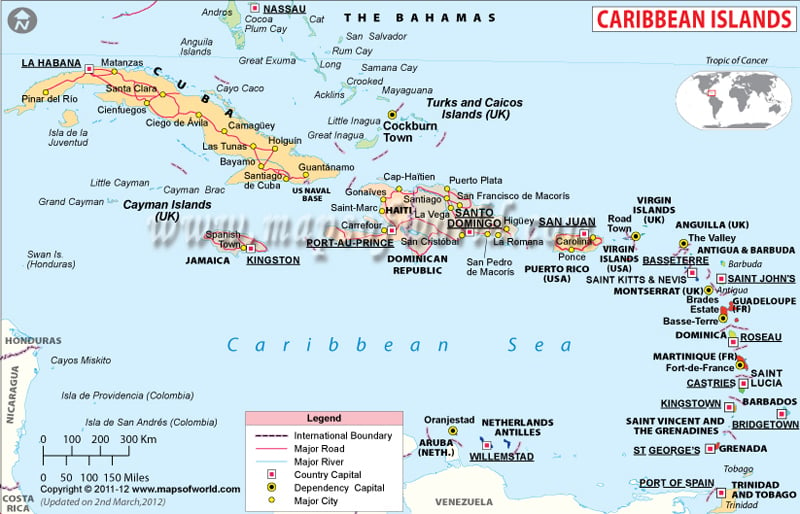 Map Of Caribbeans. Caribbean Islands Political
