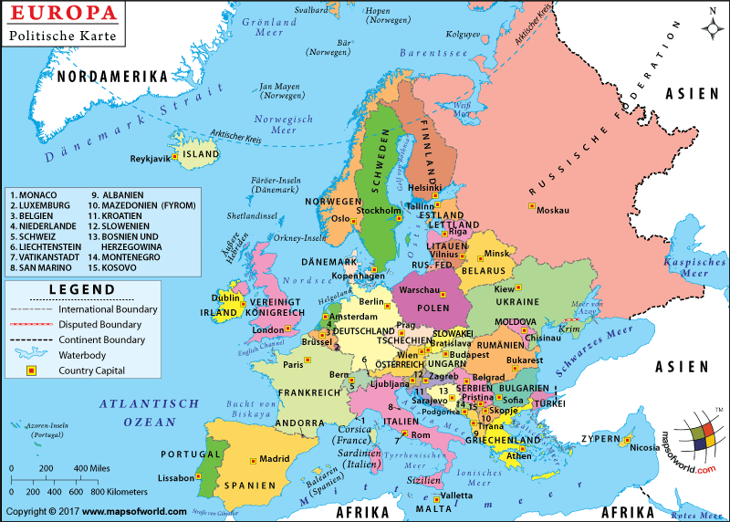 Politische Europakarte, Politische Landkarte Europas