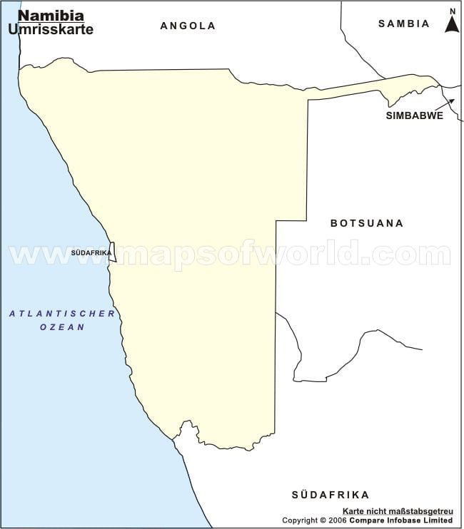 road map of namibia. Umrisskarte von Namibia