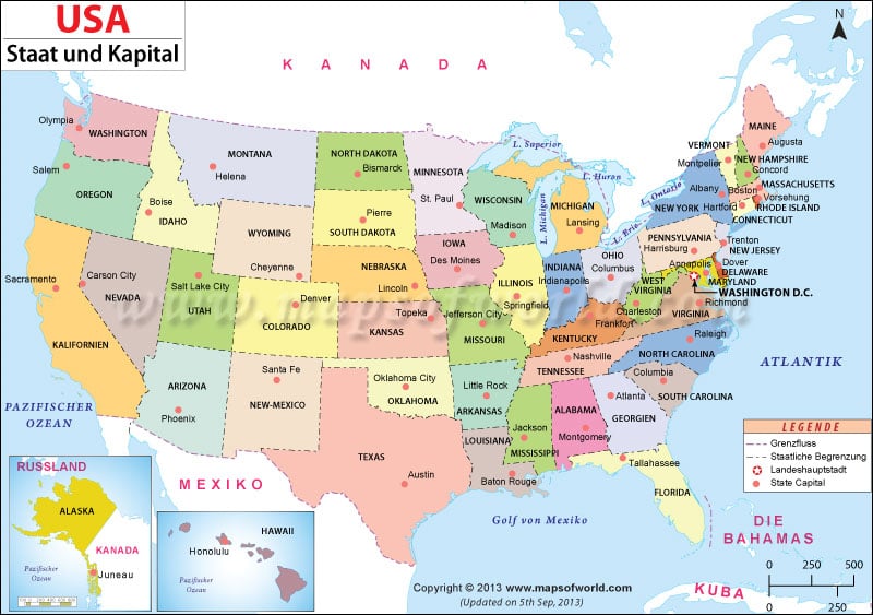 USA Karte, Landkarte US-Bundesstaaten und ihre Hauptstadte