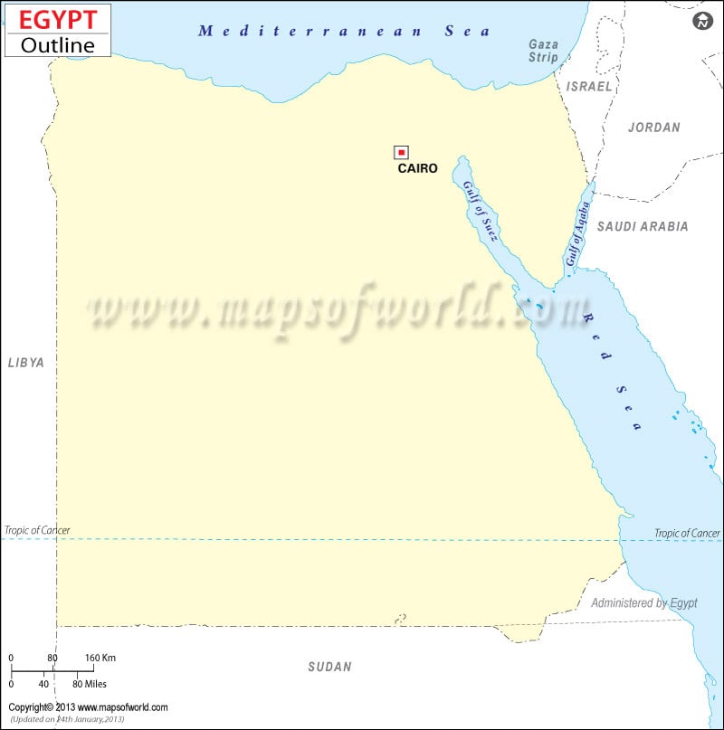 physical maps of egypt. Outline Map of Egypt