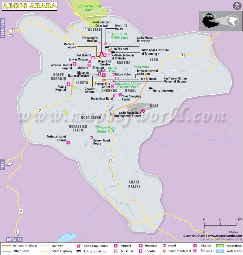 Addis Ababa Map | Map of Addis Ababa City, Ethiopia