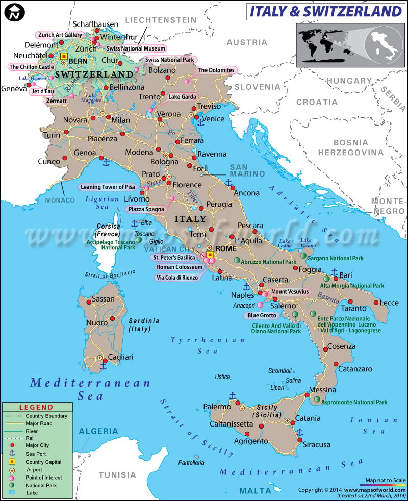 Map of Italy and Switzerland
