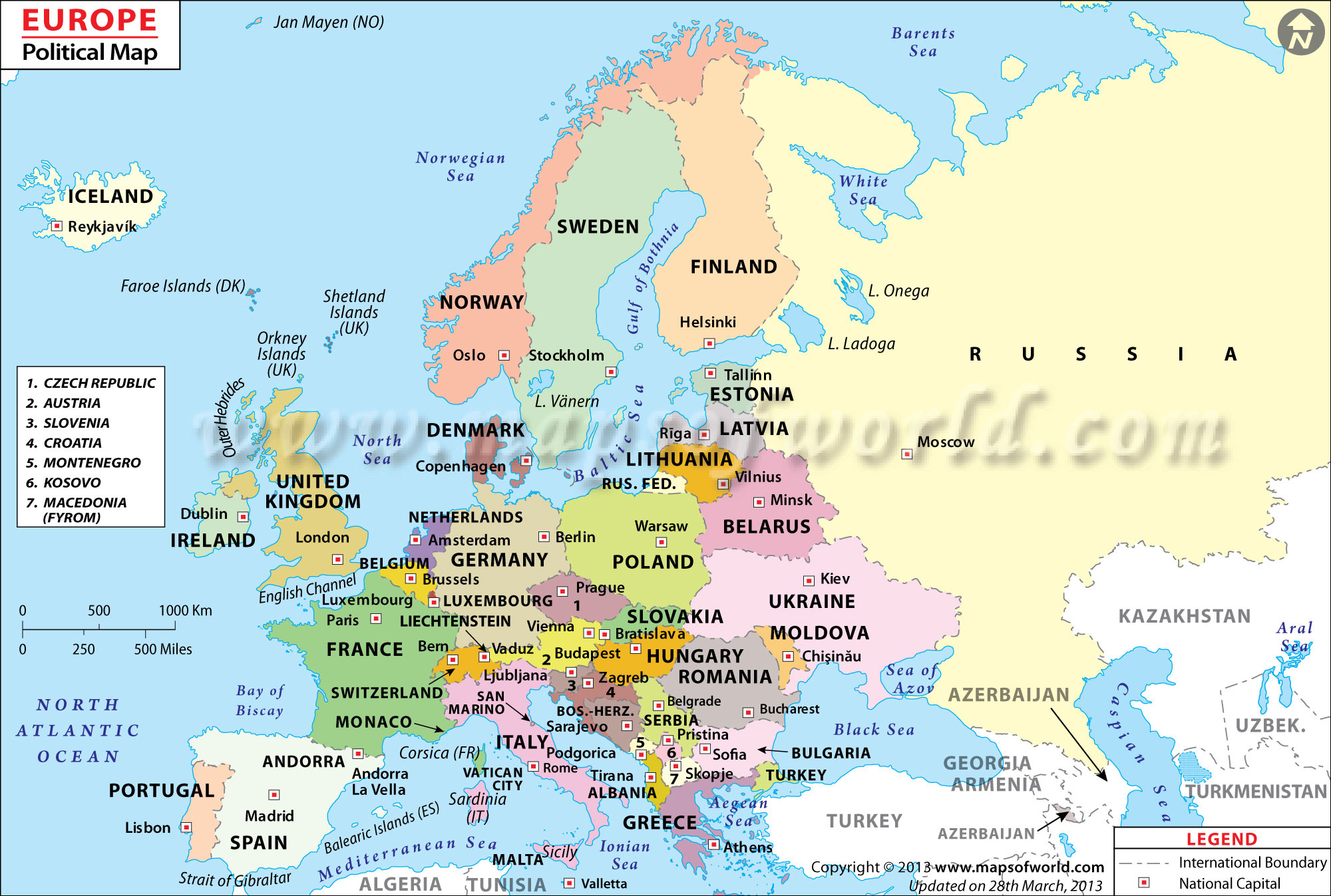 Political Map Of Europe With Countries And Capitals