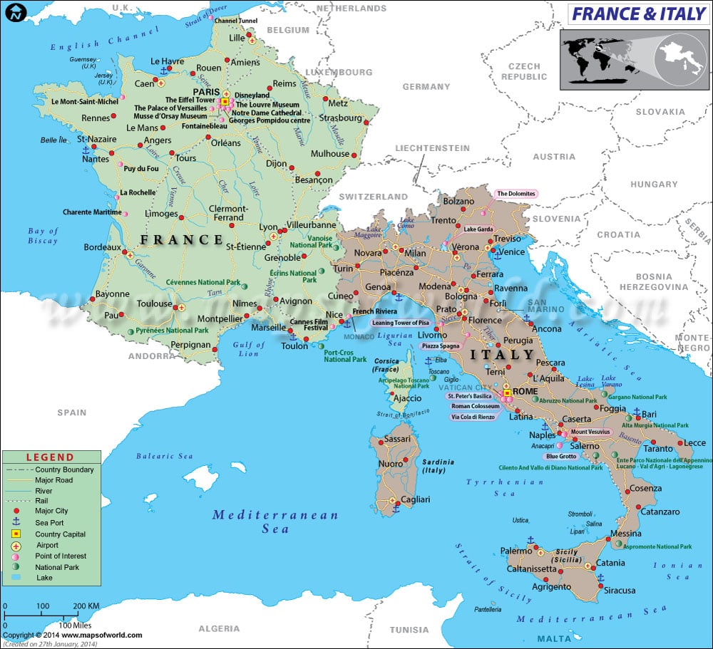 map of france and italy