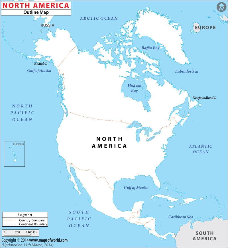 North America Blank Map, Outline Map of North America
