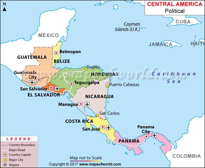 map of latin america and capitals. Central America Map