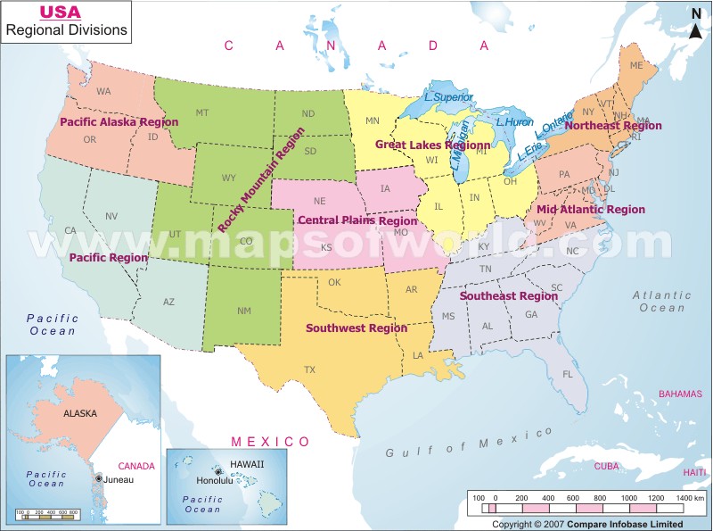 time zone map of usa. USA Regions Map