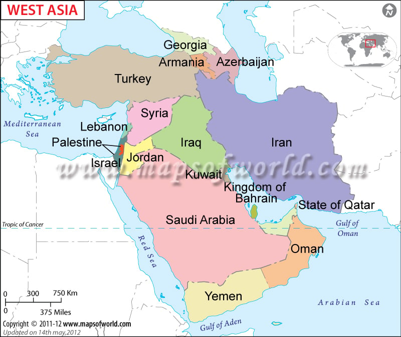 World Map Iran. West Asia Political Map