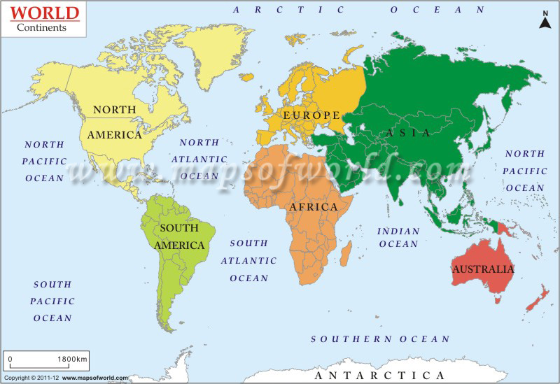 World Map 7 Continents And Oceans