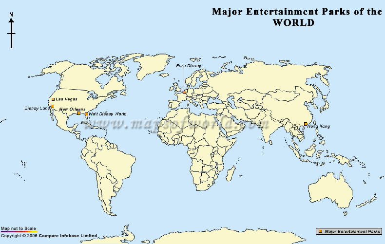 Carte du monde des parcs importants de divertissement