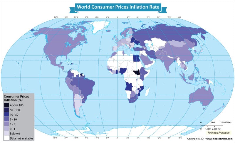 mapa del mundo. Mapa de la inflación del mundo