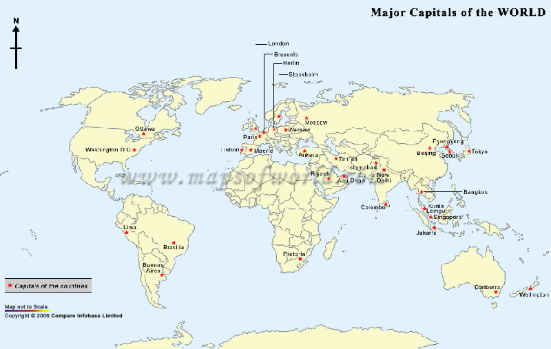 world map with countries and capitals