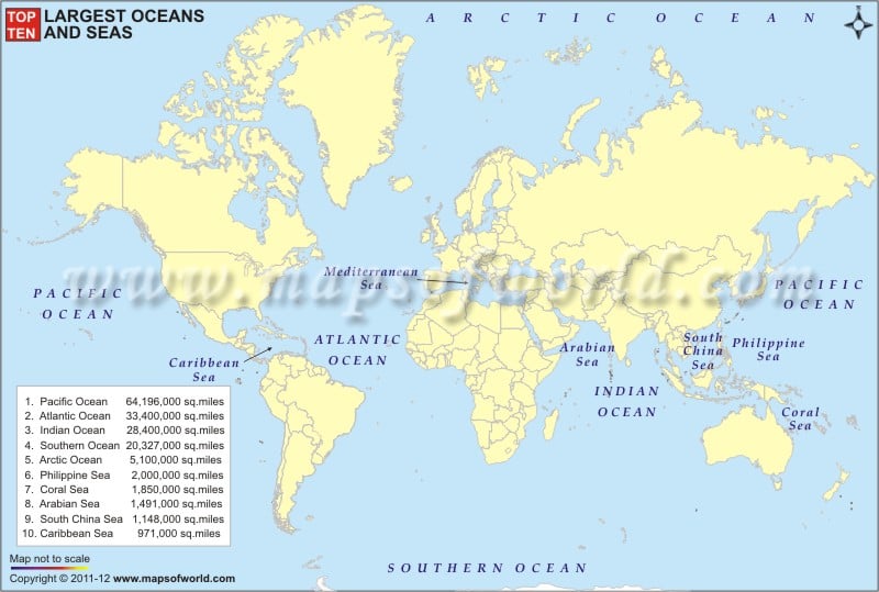 world map with countries and oceans. World#39;s Largest Oceans and