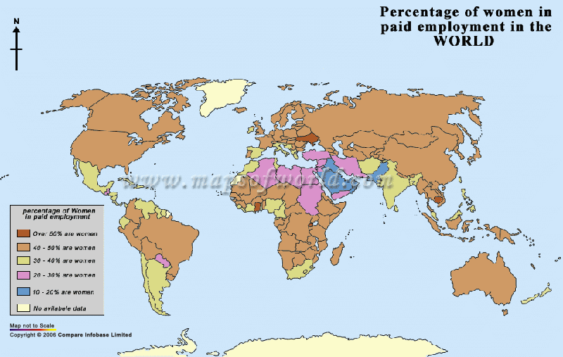 World Map Equatorial. Women Workforce Map
