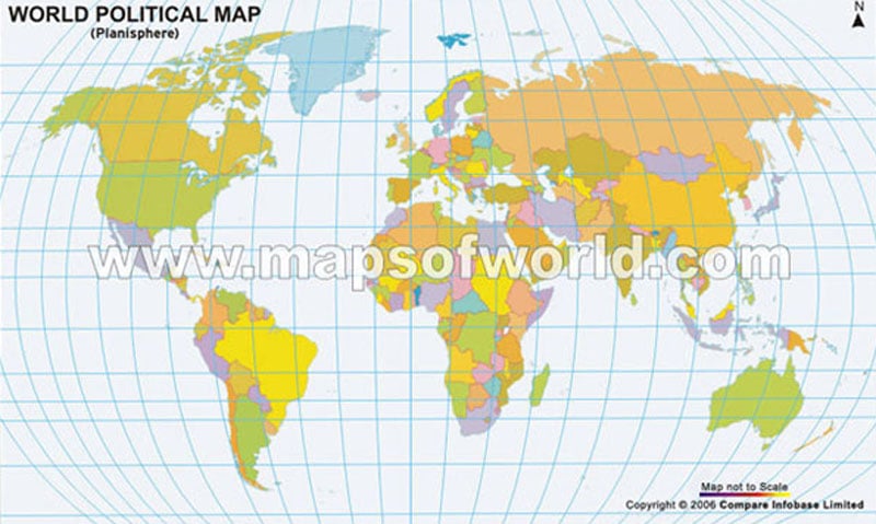 big world map with countries labeled. World Planisphere Map