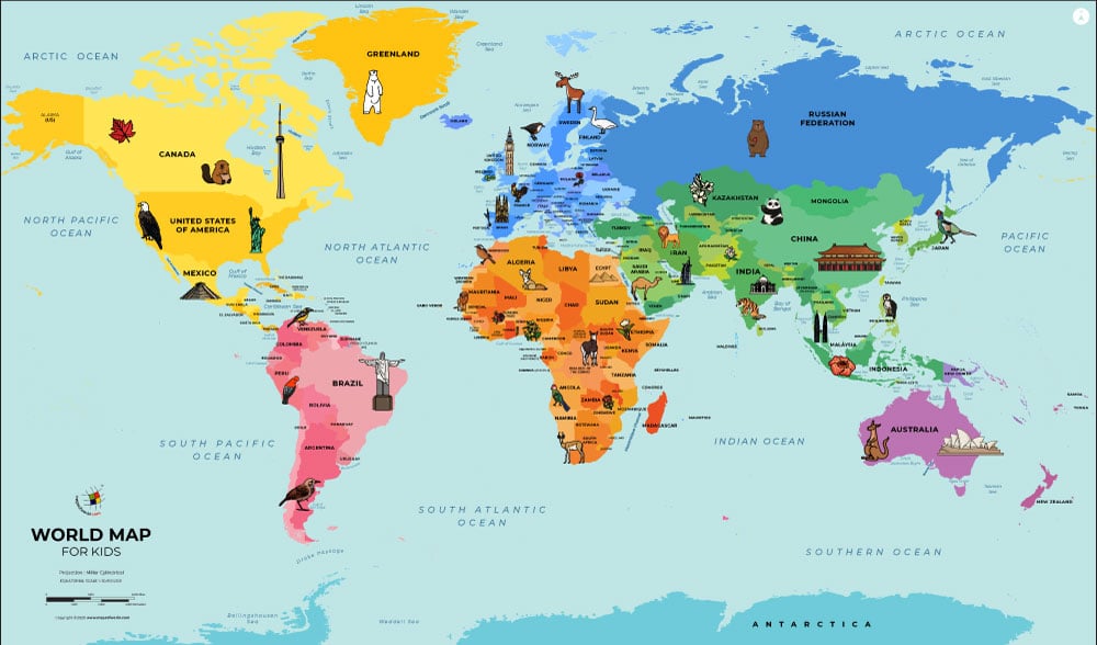 Map Of World For Kids. World Map for Kids