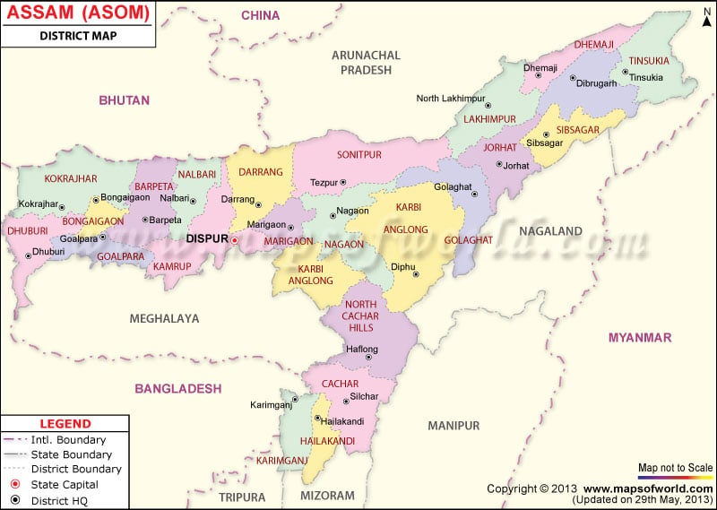 : Assam map showing all the districts, state capital, district ...