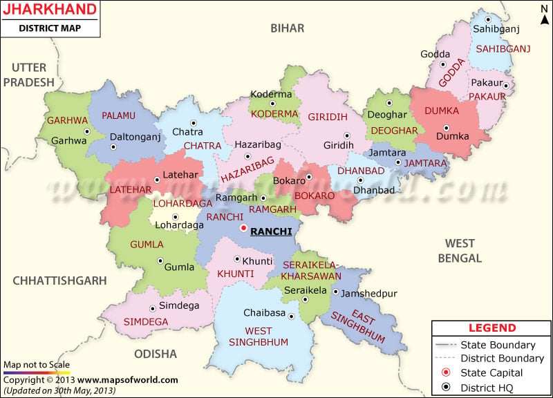Jharkhand Map, Districts in Jharkhand