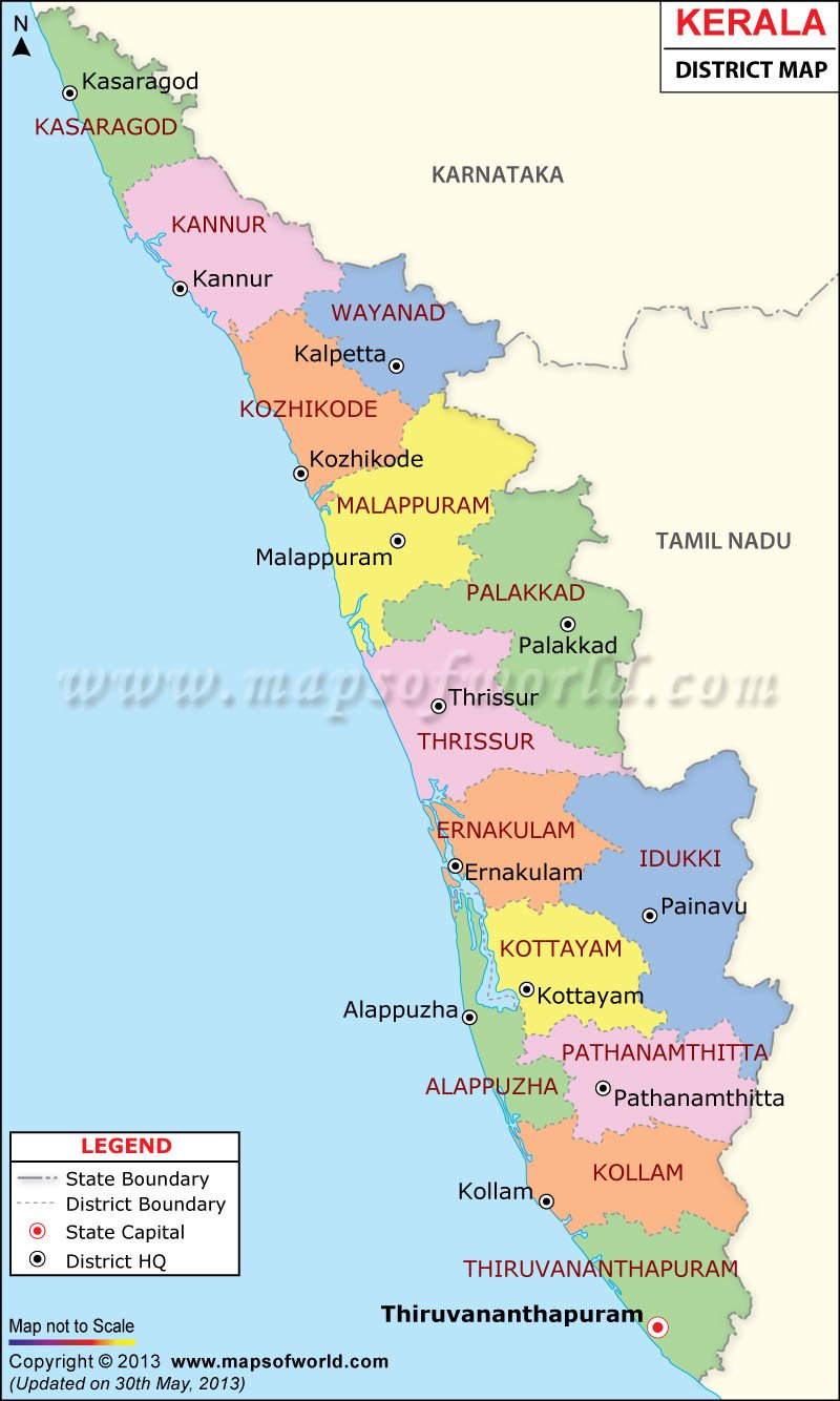 Kerala Map, Districts in Kerala