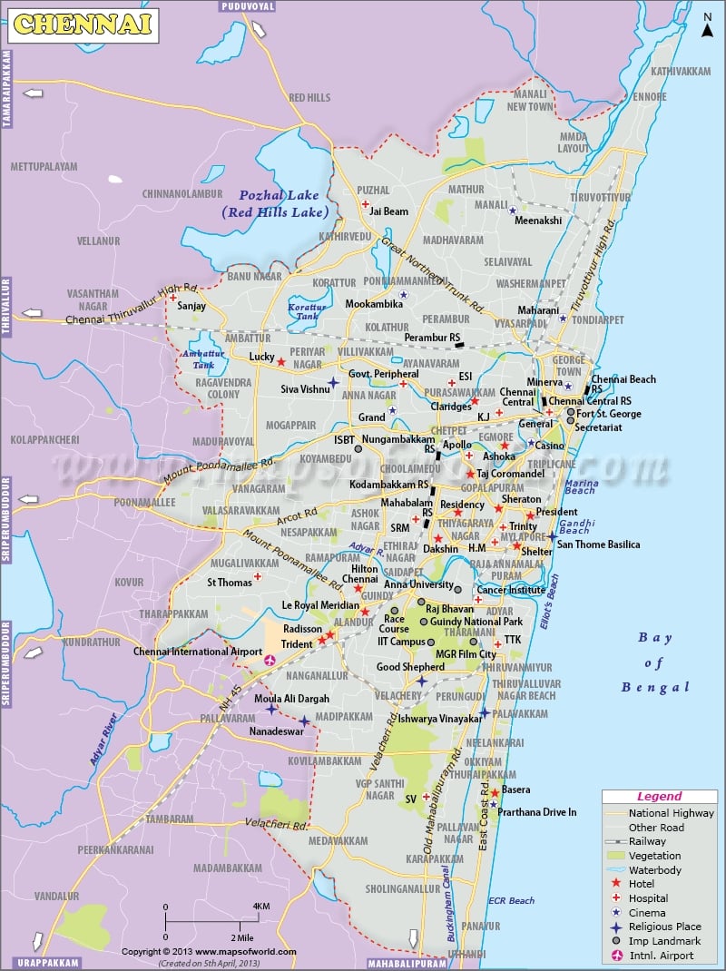 Chennai Map, City Map of Chennai, Tamilnadu, India