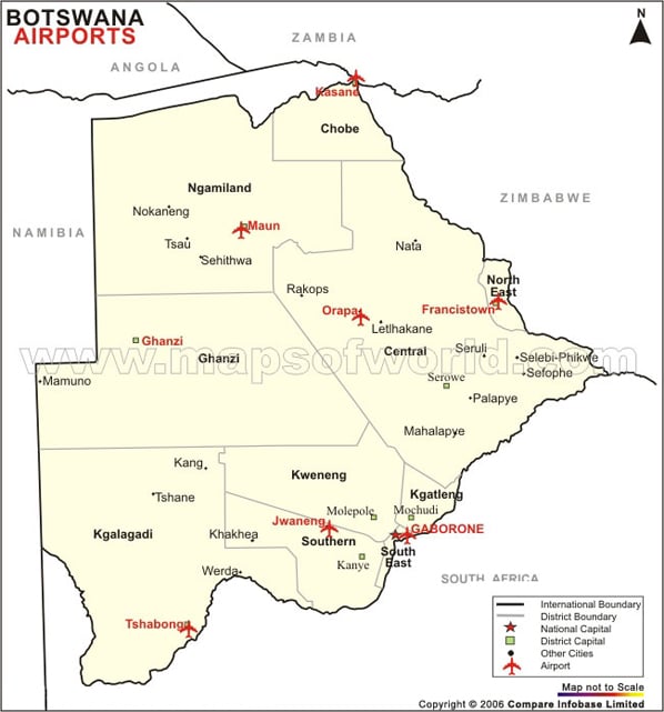 a map of botswana. Botswana Airport Map