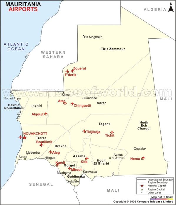 map of mauritania africa. Mauritania Airport Map