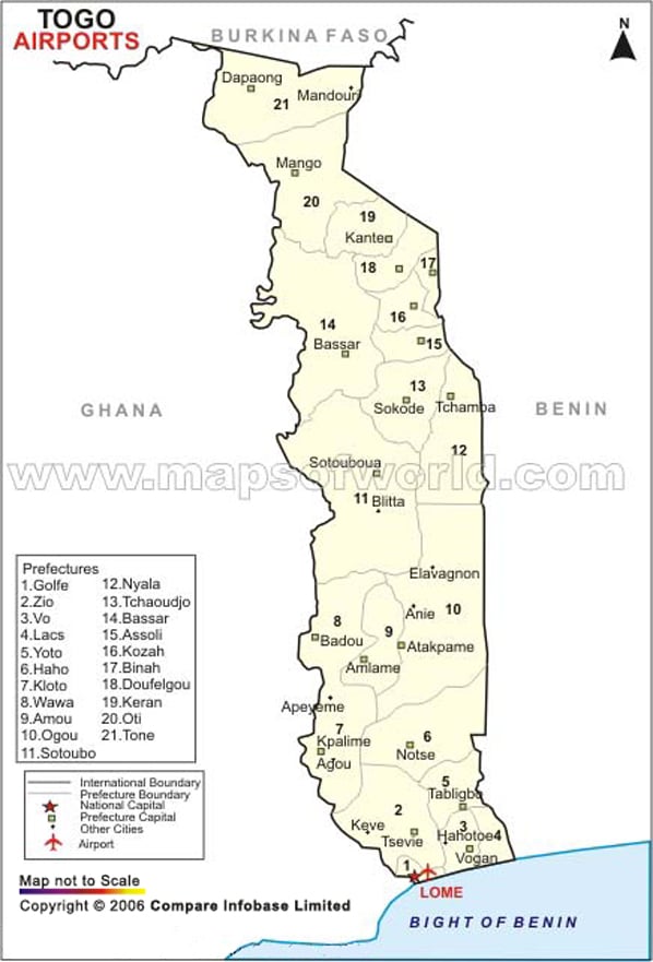 political map of togo. Airport Map of Togo