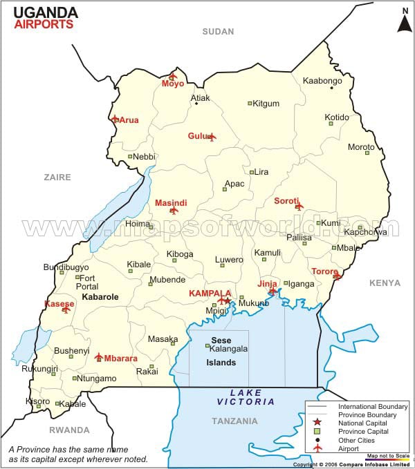 Physical Map Of Uganda. Uganda Airport Map