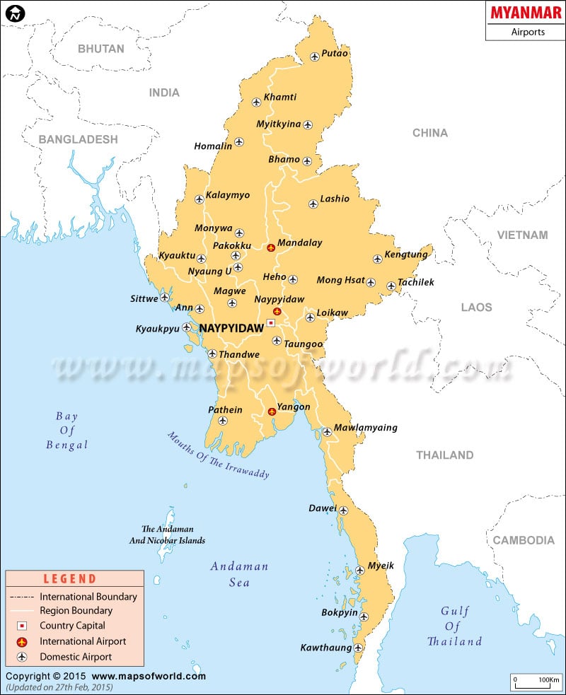 myanmar map photo. Myanmar Airport Map