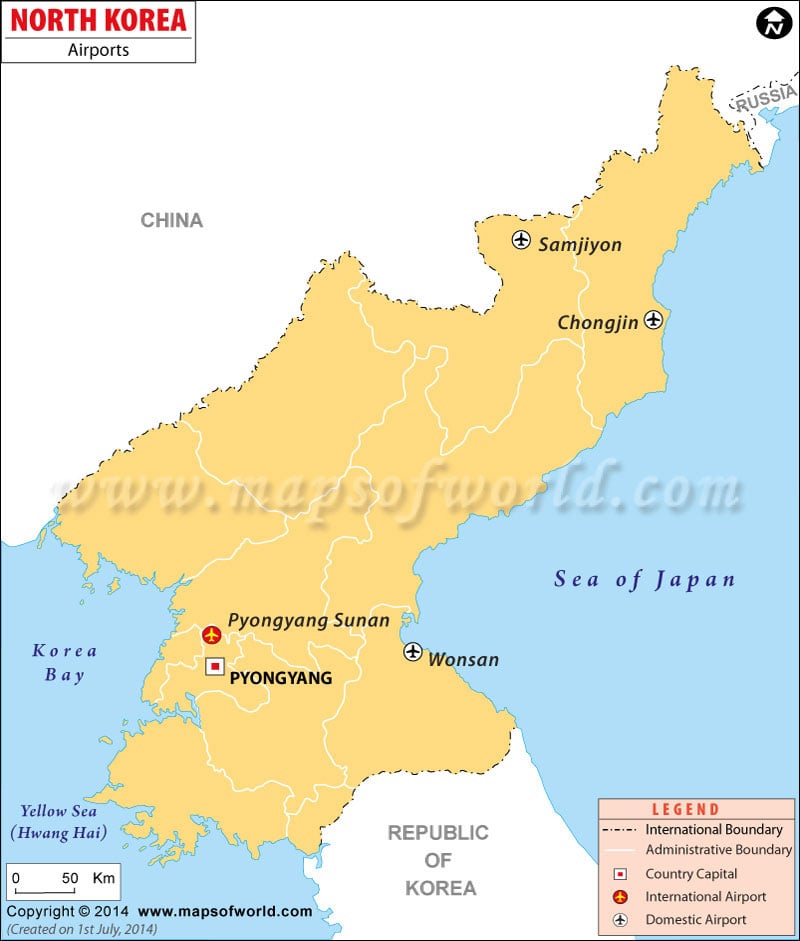 south and north korea map. North Korea Airport Map