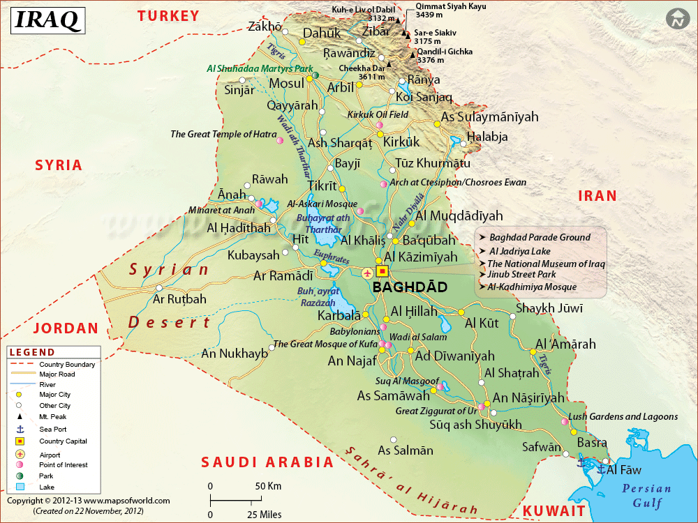physical maps of iraq. Iraq Political Map