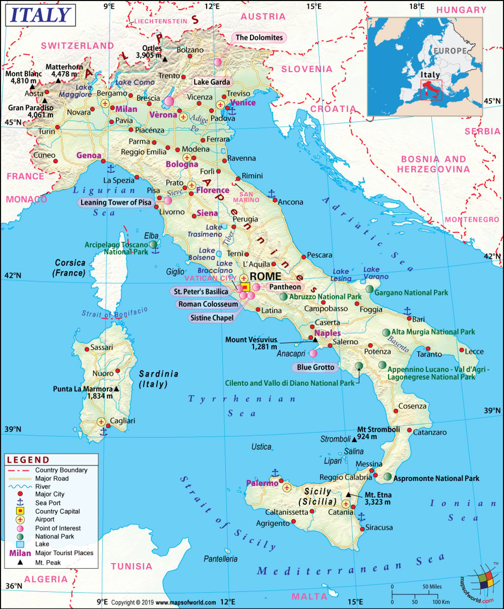 map of italy and france