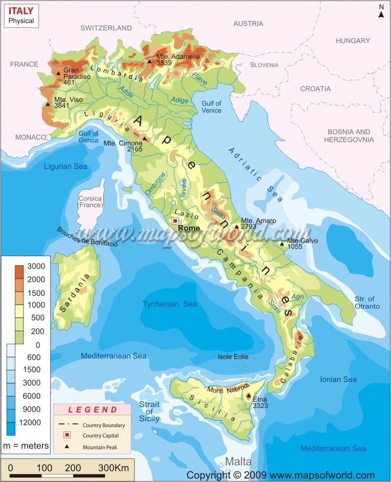 physical map of italy