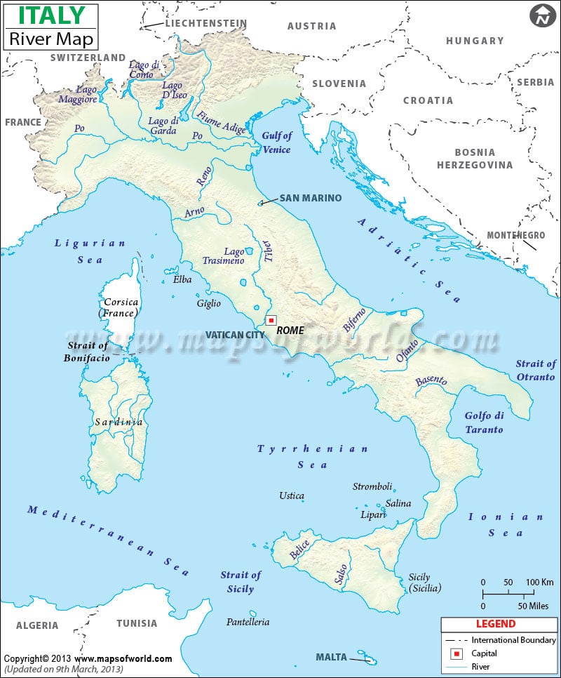 Rivers in Italy Map, Italy Rivers Map