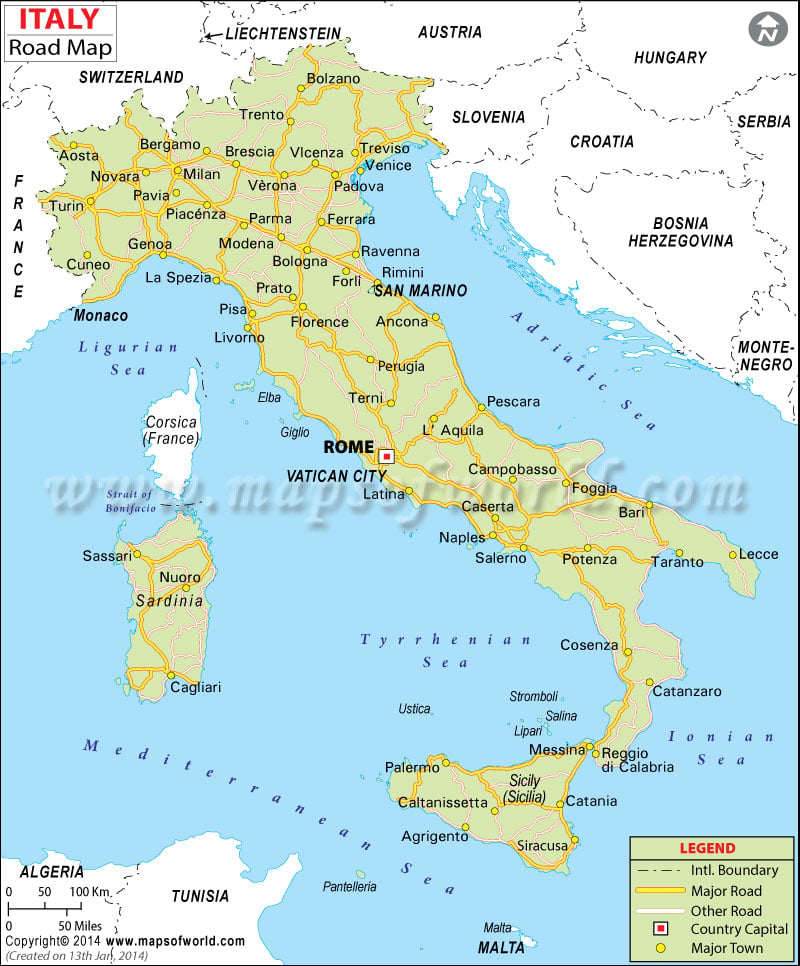 Road Map of Italy, Italy Road Map