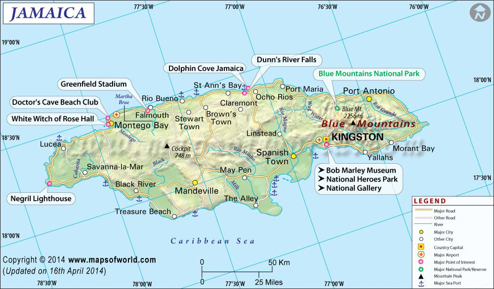 negril jamaica map. Jamaica Political Map