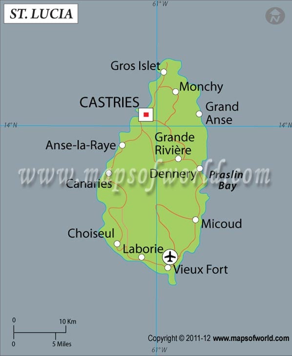 Saint Lucia Latitude and Longitude Map