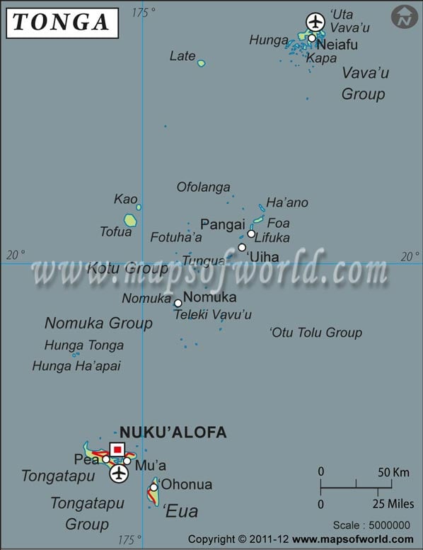 Tonga Latitude and Longitude Map
