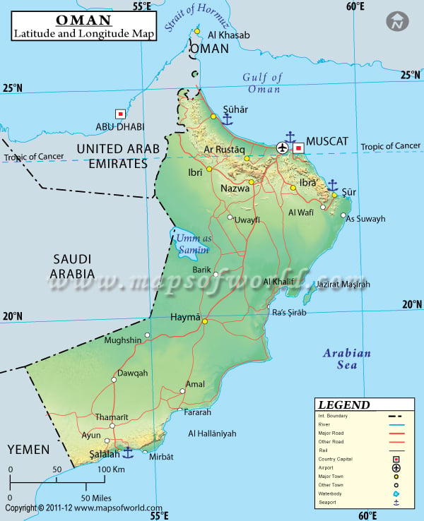 Oman Latitude and Longitude Map