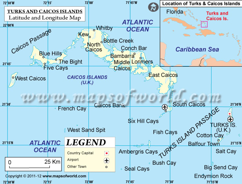 Turks Caicos Islands Latitude and Longitude Map
