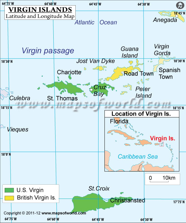 Virgin Islands Latitude and Longitude Map