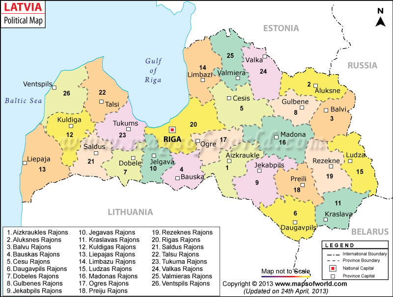 political map of brunei. Latvia Political Map