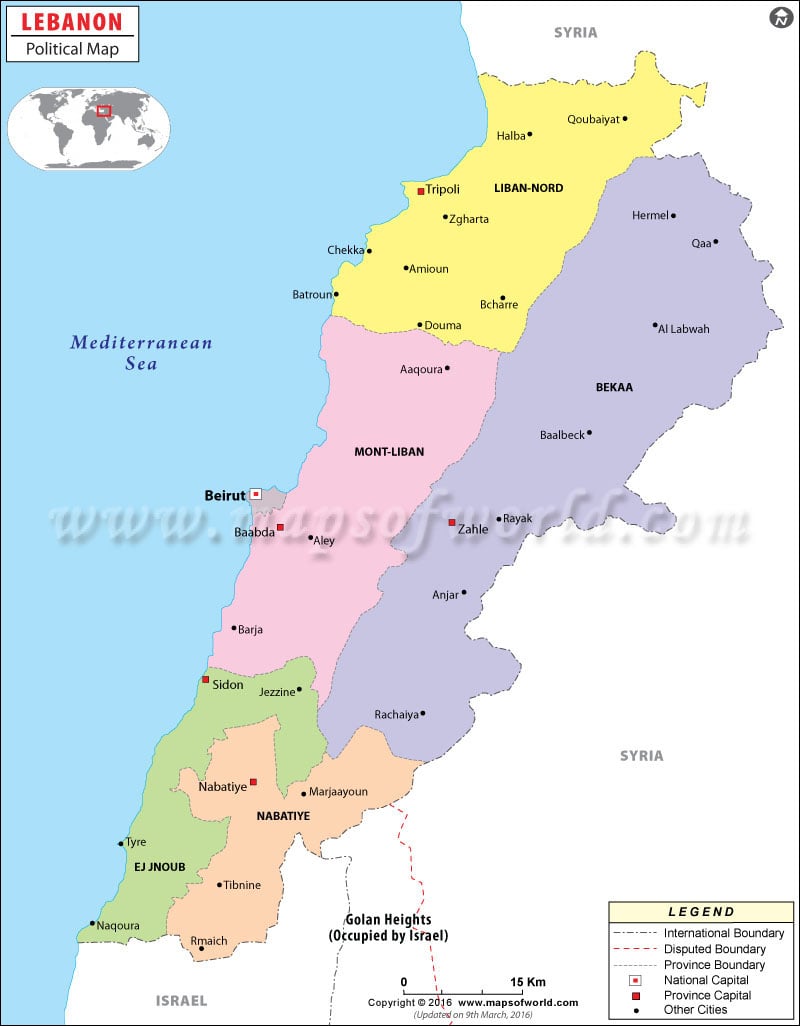 La carte du Liban
